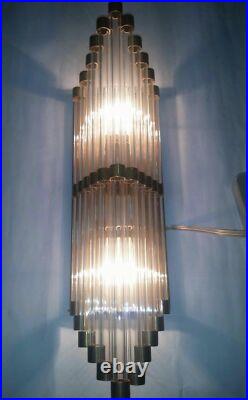 Antique Vintage Art Deco Brass & Glass Rod Ship Light Fixture Wall Sconces Lamp