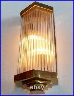 Antique Vintage Art Deco Brass & Glass Rod Ship Light Fixture Wall Sconces Lamp