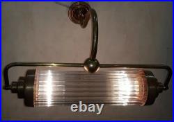 Antique Vintage Art Deco Brass & Glass Rod Ship Light Fixture Wall Sconces Lamp