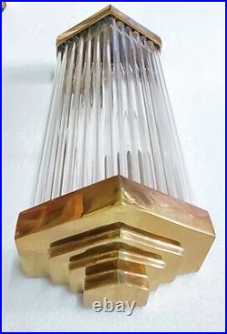 Antique Vintage Art Deco Brass & Glass Rod Ship Light Fixture Wall Sconces Lamp