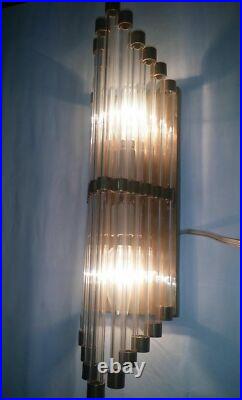 Antique Vintage Art Deco Brass & Glass Rod Ship Light Fixture Wall Sconces Lamp