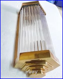 Antique Vintage Art Deco Brass & Glass Rod Ship Light Fixture Wall Sconces Lamp