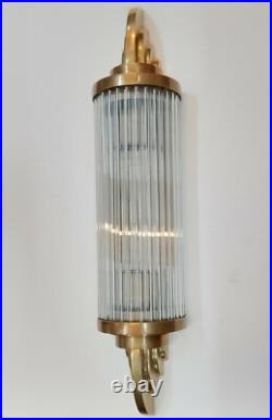 Antique Vintage Art Deco Brass & Glass Rod Ship Light Wall Sconces Lamp