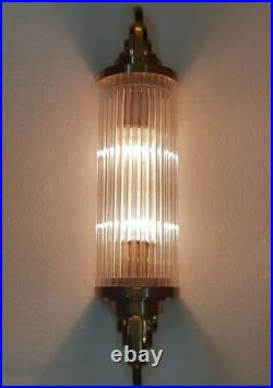 Antique Vintage Art Deco Brass & Glass Rod Ship Light Wall Sconces Lamp