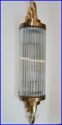 Antique Vintage Art Deco Brass & Glass Rod Ship Light Wall Sconces Lamp