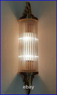 Antique Vintage Art Deco Brass & Glass Rod Ship Light Wall Sconces Lamp