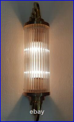 Antique Vintage Art Deco Brass & Glass Rod Ship Light Wall Sconces Lamp