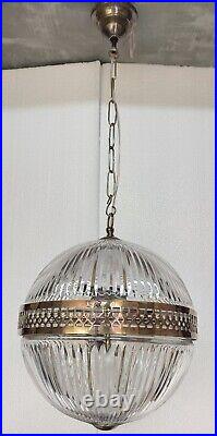 Antique Vintage Art Deco Brass & Glass Ship Ceiling Fixture Hanging Light Lamp