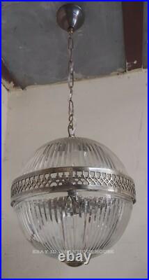 Antique Vintage Art Deco Brass & Glass Ship Ceiling Fixture Hanging Light Lamp