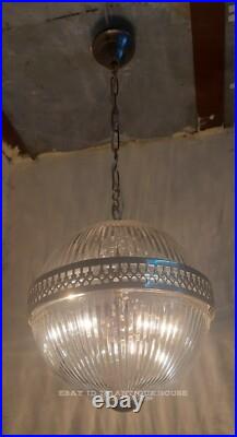 Antique Vintage Art Deco Brass & Glass Ship Ceiling Fixture Hanging Light Lamp