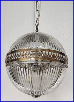 Antique Vintage Art Deco Brass & Glass Ship Ceiling Fixture Hanging Light Lamp
