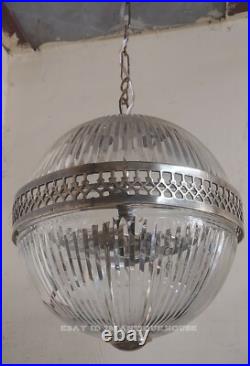 Antique Vintage Art Deco Brass & Glass Ship Ceiling Fixture Hanging Light Lamp