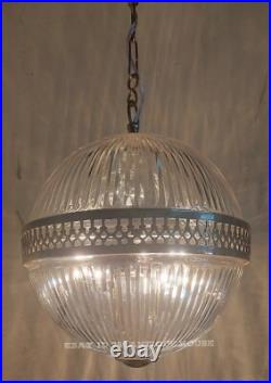 Antique Vintage Art Deco Brass & Glass Ship Ceiling Fixture Hanging Light Lamp