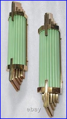 Antique Vintage Art Deco Brass & Green Glass Rod Ship Light Wall Sconces Lamp 1P
