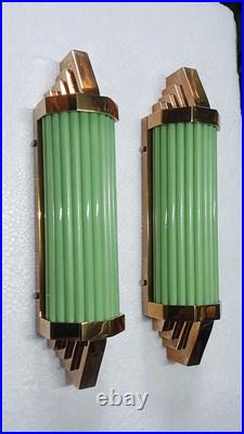 Antique Vintage Art Deco Brass Green Glass Rod Ship Light Wall Sconces Lamp 1 PC