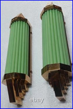Antique Vintage Art Deco Brass Green Glass Rod Ship Light Wall Sconces Lamp 1 PC