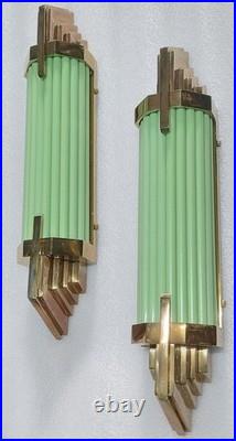 Antique Vintage Art Deco Brass Green Glass Wall Sconce Lamp Home Decor 1 Pc