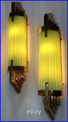 Antique Vintage Art Deco Brass Green Glass Wall Sconce Lamp Home Decor 1 Pc