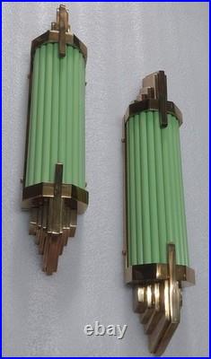 Antique Vintage Art Deco Brass Green Glass Wall Sconce Lamp Home Decor 1 Pc