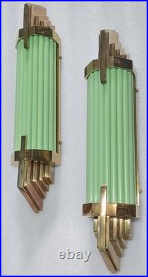 Antique Vintage Art Deco Brass Green Glass Wall Sconce Lamp Home Decor 1 Pc