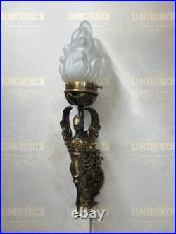 Antique Vintage Art Deco Brass Mermaid Wall Sconces Nouveau Lamp Fixture Light