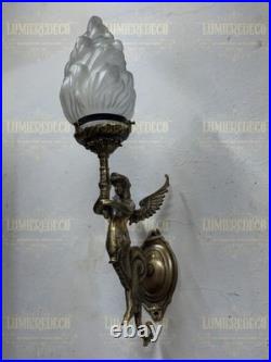 Antique Vintage Art Deco Brass Mermaid Wall Sconces Nouveau Lamp Fixture Light
