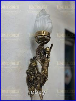 Antique Vintage Art Deco Brass Mermaid Wall Sconces Nouveau Lamp Fixture Light