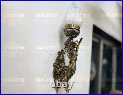 Antique Vintage Art Deco Brass Mermaid Wall Sconces Nouveau Lamp Fixture Light