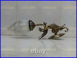 Antique Vintage Art Deco Brass Mermaid Wall Sconces Nouveau Lamp Fixture Light