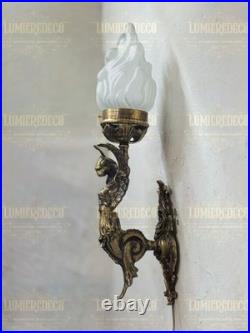 Antique Vintage Art Deco Brass Mermaid Wall Sconces Nouveau Lamp Fixture Light