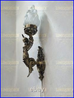 Antique Vintage Art Deco Brass Mermaid Wall Sconces Nouveau Lamp Fixture Light
