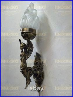 Antique Vintage Art Deco Brass Mermaid Wall Sconces Nouveau Lamp Fixture Light