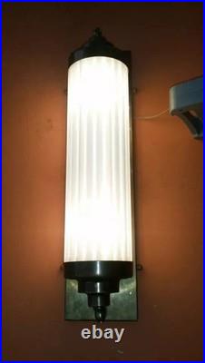 Antique Vintage Art Deco Brass & Milk Glass Rod Light Fixture Wall Sconces Lamp