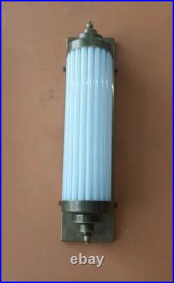 Antique Vintage Art Deco Brass & Milk Glass Rod Light Fixture Wall Sconces Lamp