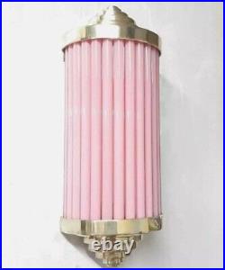 Antique Vintage Art Deco Brass & Pink Glass Rod Light Fixture Wall Sconces Lamp