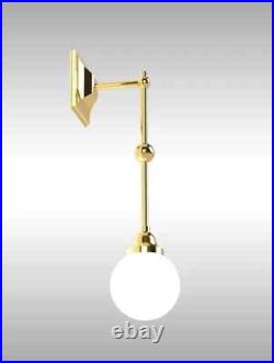 Antique Vintage Art Deco Brass Wall Sconce Old Lamp with Milk Glass Ship Light