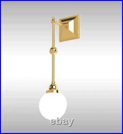 Antique Vintage Art Deco Brass Wall Sconce Old Lamp with Milk Glass Ship Light