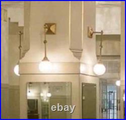 Antique Vintage Art Deco Brass Wall Sconce Old Lamp with Milk Glass Ship Light