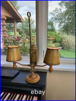 Antique Vintage Art Deco Cast Brass 2 Arm Electric Candelabra Table Light Lamp
