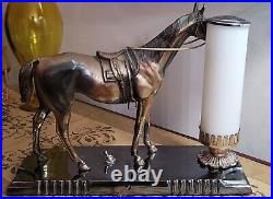 Antique / Vintage Art Deco Cast Bronze Horse Desk / Table Lamp