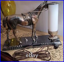 Antique / Vintage Art Deco Cast Bronze Horse Desk / Table Lamp