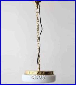 Antique Vintage Art Deco Fixture Ceiling Brass Hanging Light Milk Glass Lamp