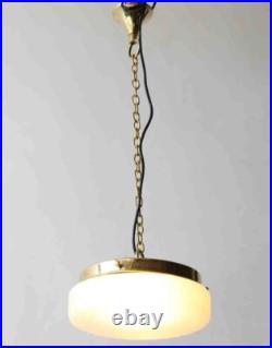 Antique Vintage Art Deco Fixture Ceiling Brass Hanging Light Milk Glass Lamp