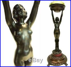 Antique Vintage Art Deco Frankart Nuart Nude Woman Standing Floor Lamp Ashtray