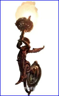 Antique Vintage Art Deco Mermaid Wall Sconces Brass Light Fixture Lamp