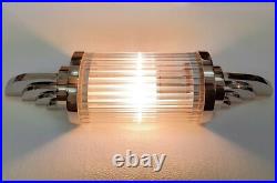 Antique Vintage Art Deco Nickel Brass & Glass Rod Ship Light Wall Sconces Lamp