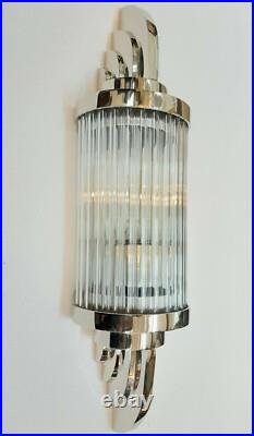 Antique Vintage Art Deco Nickel Brass & Glass Rod Ship Light Wall Sconces Lamp