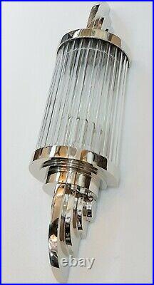 Antique Vintage Art Deco Nickel Brass & Glass Rod Ship Light Wall Sconces Lamp