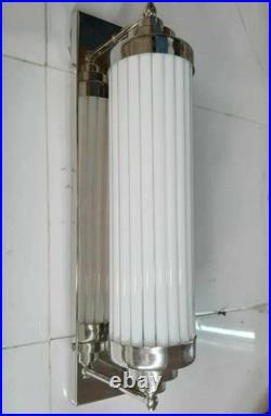 Antique Vintage Art Deco Nickel Brass & Milk Glass Rod Light Wall Sconces Lamp
