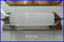 Antique Vintage Art Deco Nickel Brass & Milk Glass Rod Light Wall Sconces Lamp